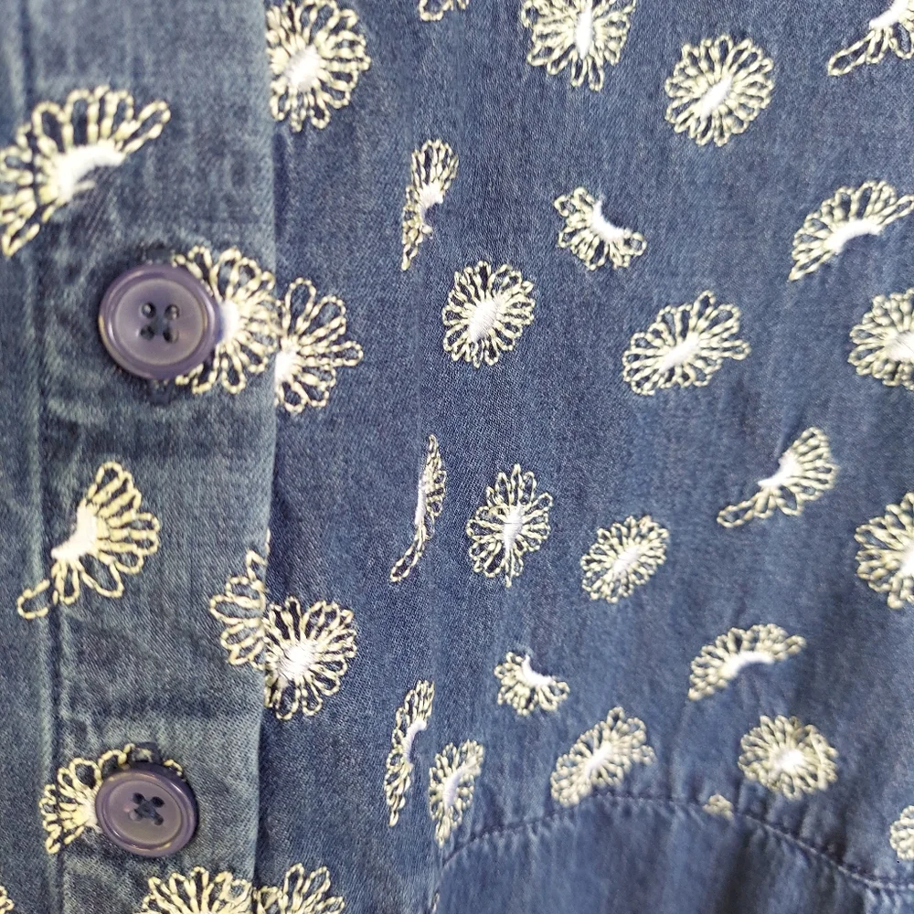 Vinrage 90's Floral Embroidered Denim Cotton Maxi Dress - Picture 4 of 6